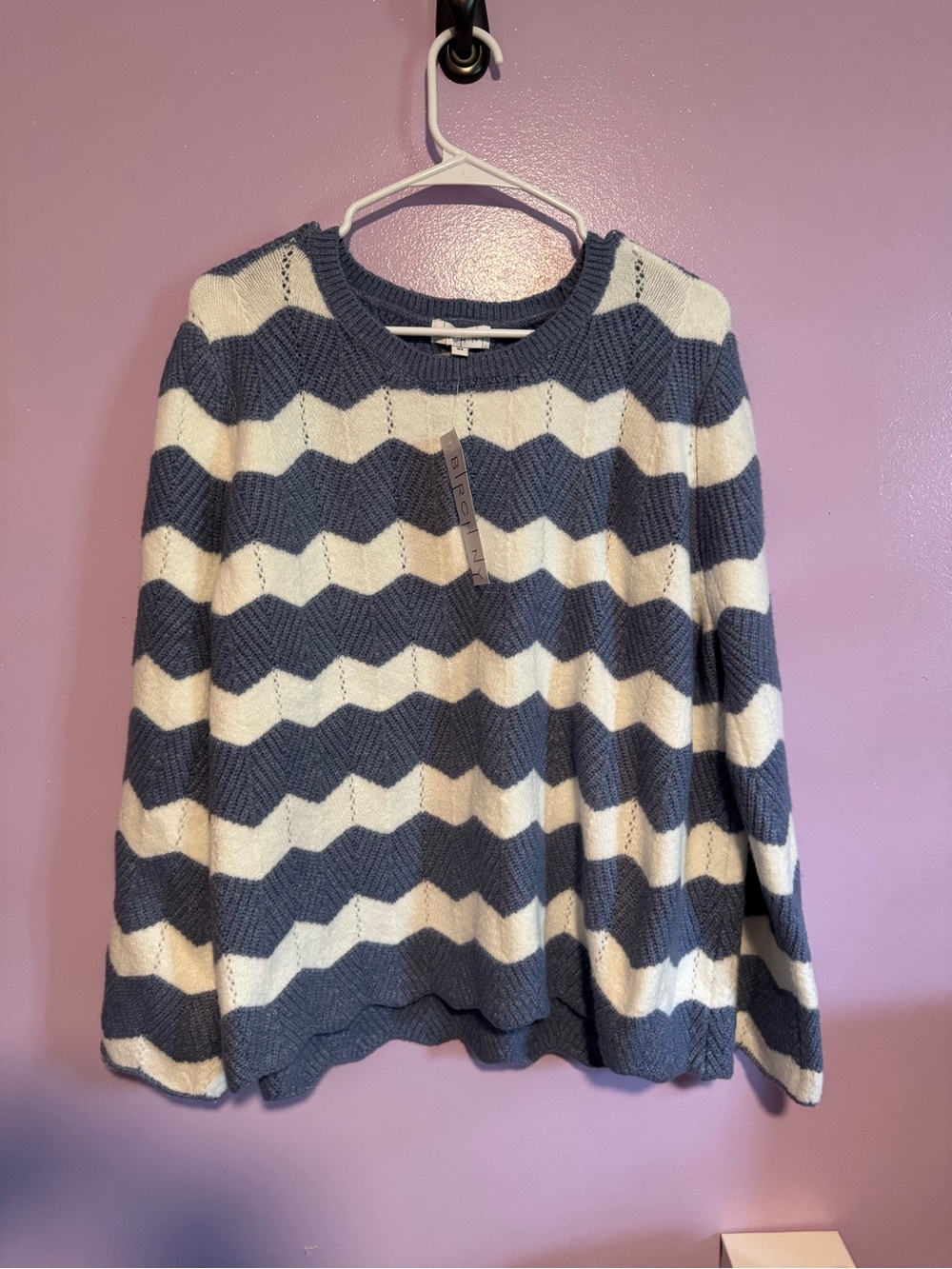 Chevron Crewneck Sweater in Blue & White